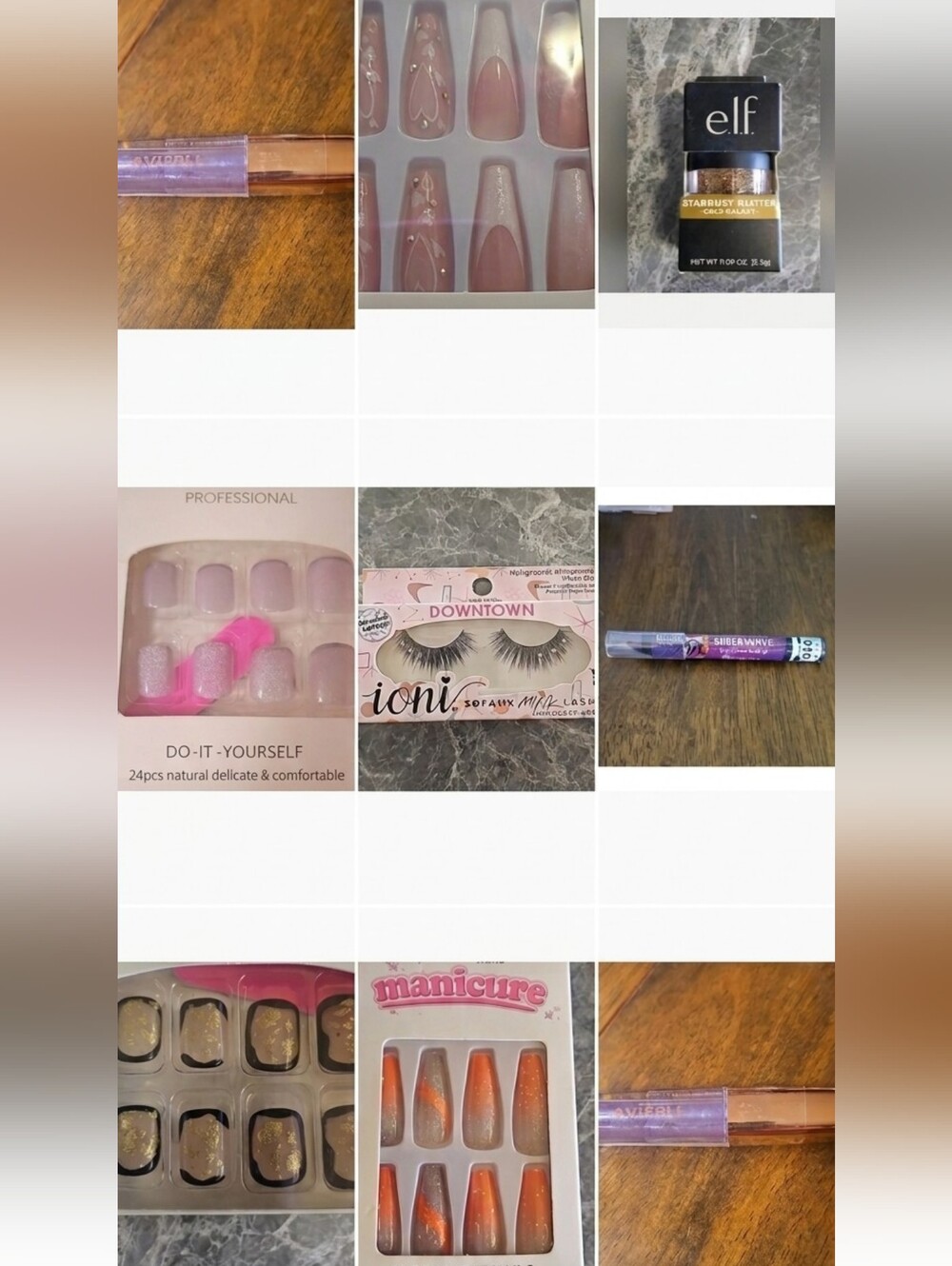 9pc Deluxe Beauty Bundle: Rhinestone Lashes, ELF Glitter, Neon Liner & 4 Nail Se